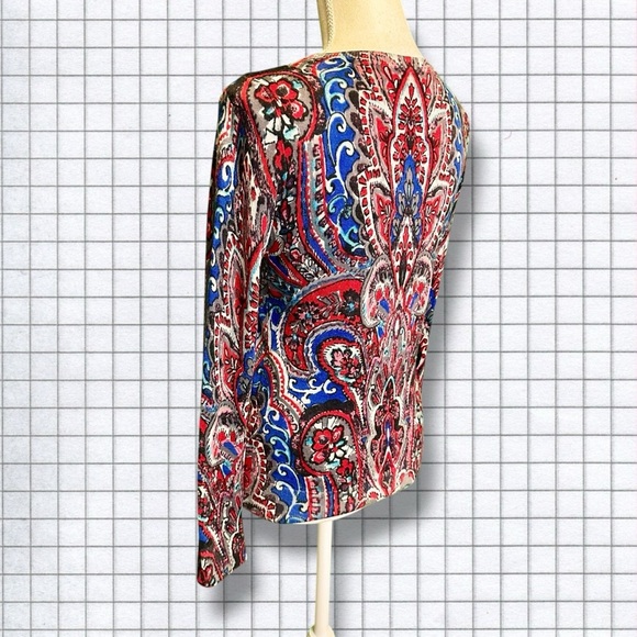 Talbots 100% Merino Wool Blue & Red Multicolor Brushed Paisley Cardigan Size S - Picture 8 of 12
